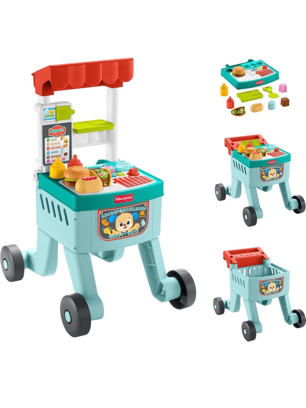 Fisher-Price Teal and Red Mobile Play Grill Cart with Accessories